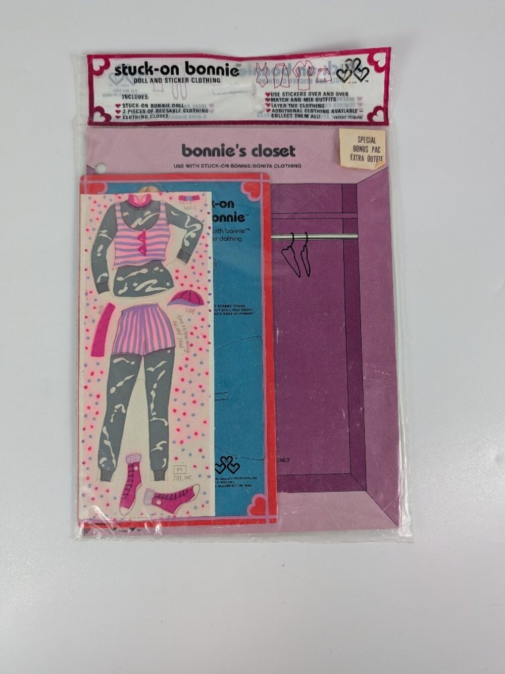 VTG 1983 Stuck On Bonnie Doll & Reusable Sticker Clothing Made in USA